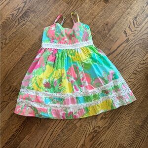 Lilly Pulitzer Emmy Dress Shorely Blue Big Flirt Lace Trim Youth Girl Size 6